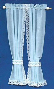 Dollhouse Miniature Tie Back Curtains: Blue